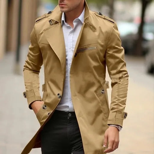 Men's plus size autumn casual jacket with lapel and side seam pockets in army green colour