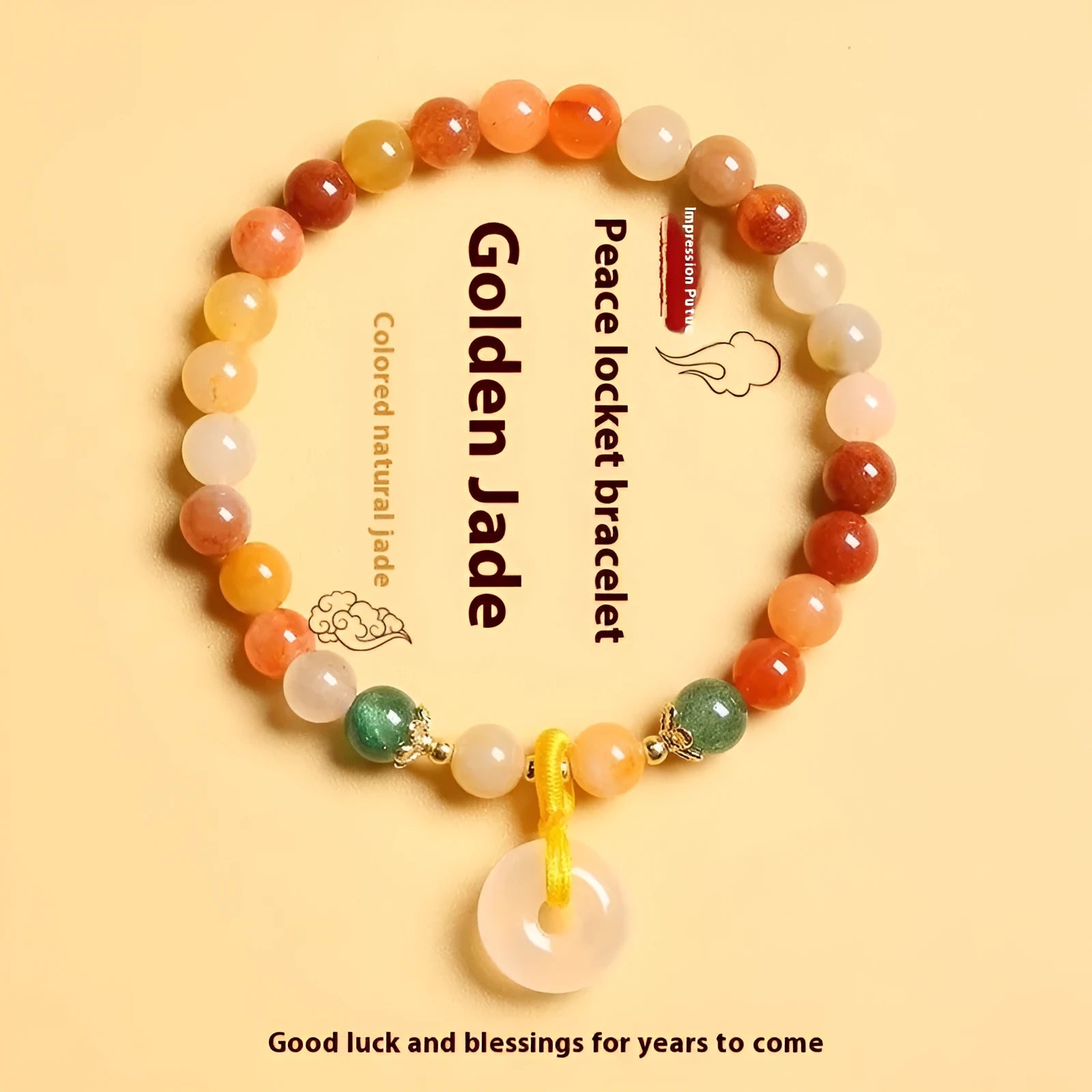Handmade natural jade safety buckle bracelet with peace clasp and 6mm diameter beads