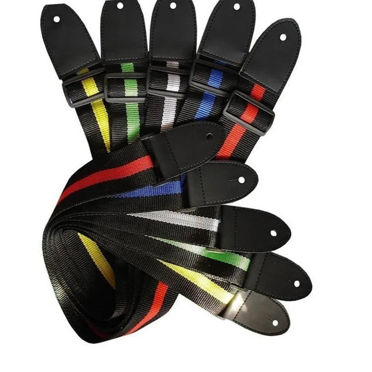 Woven cotton guitar strap with stripe pattern in five colour choices for guitar, bass and ukulele
