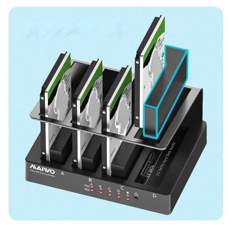 External four-bay hard disk enclosure box for 2.5-inch SATA drives with cables