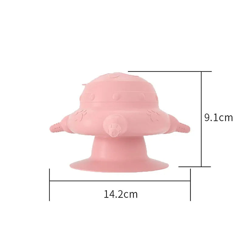 Pink silicone pet nursing device with breast-shaped milk bowl and pacifiers for feeding puppies and kittens