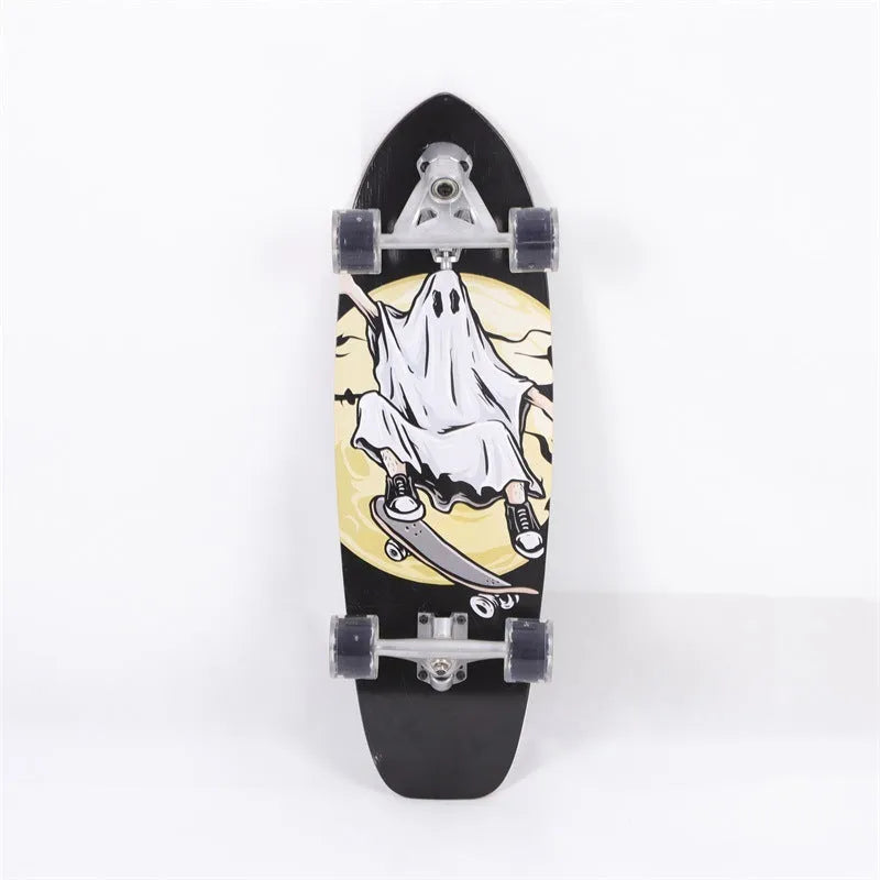 White 31-inch wooden street scooter with maple longboard deck.
