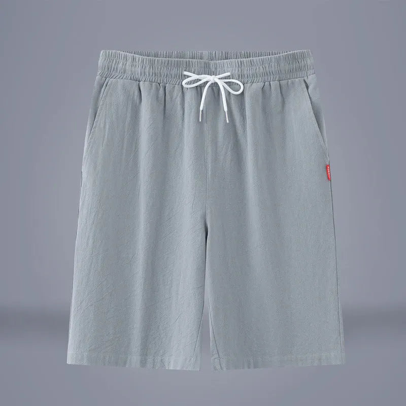 Chinese-style cotton and linen cropped pants in solid colours with drawstring waist