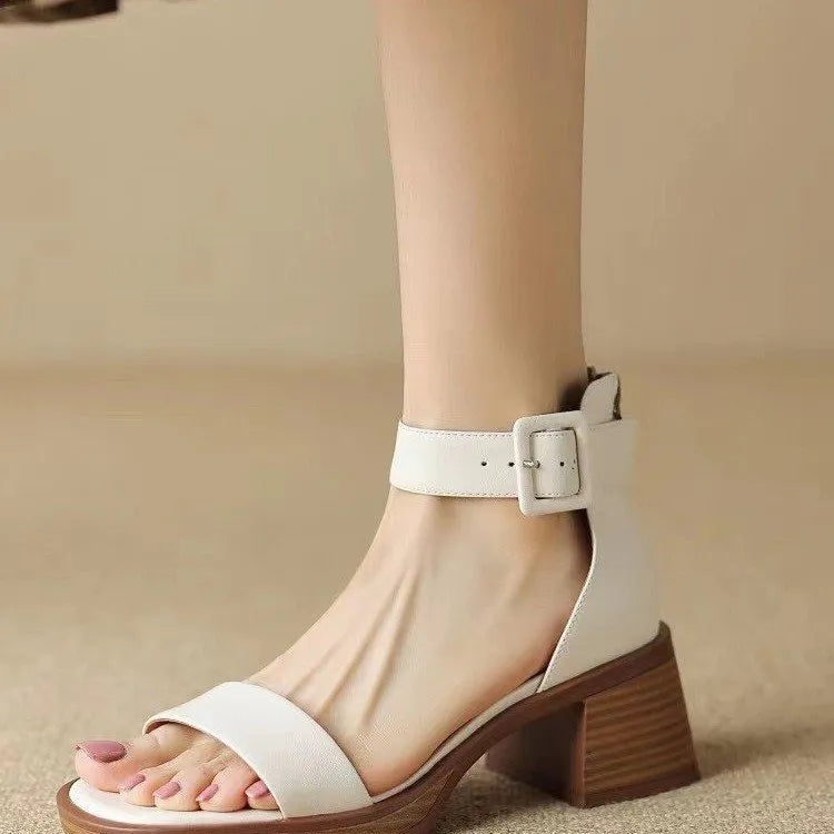 Women's white retro platform heels with ankle strap and round toe