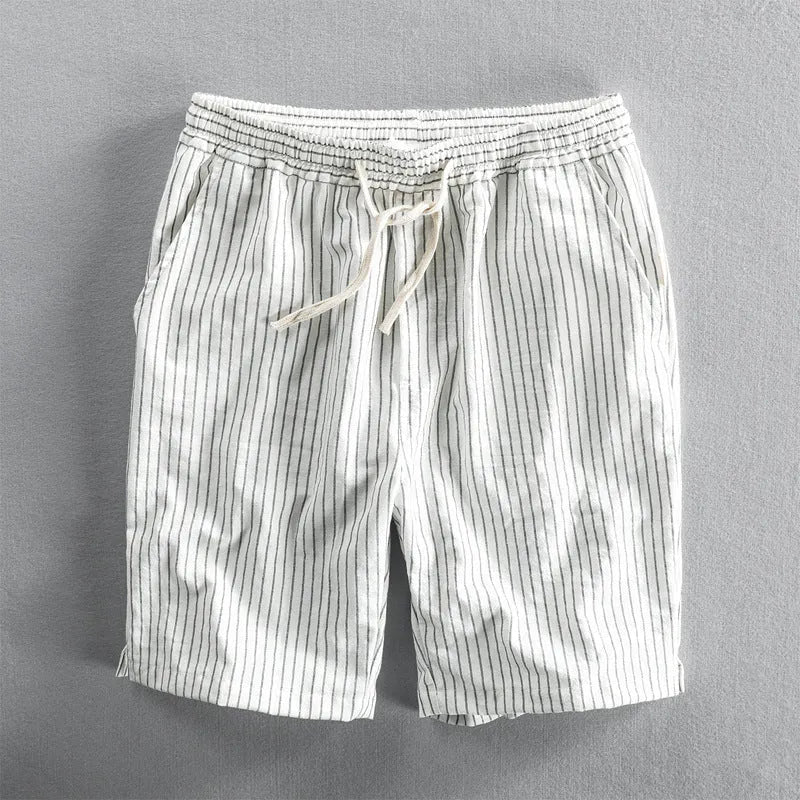 Men's striped cotton casual shorts with elastic mid waist in multiple colour options