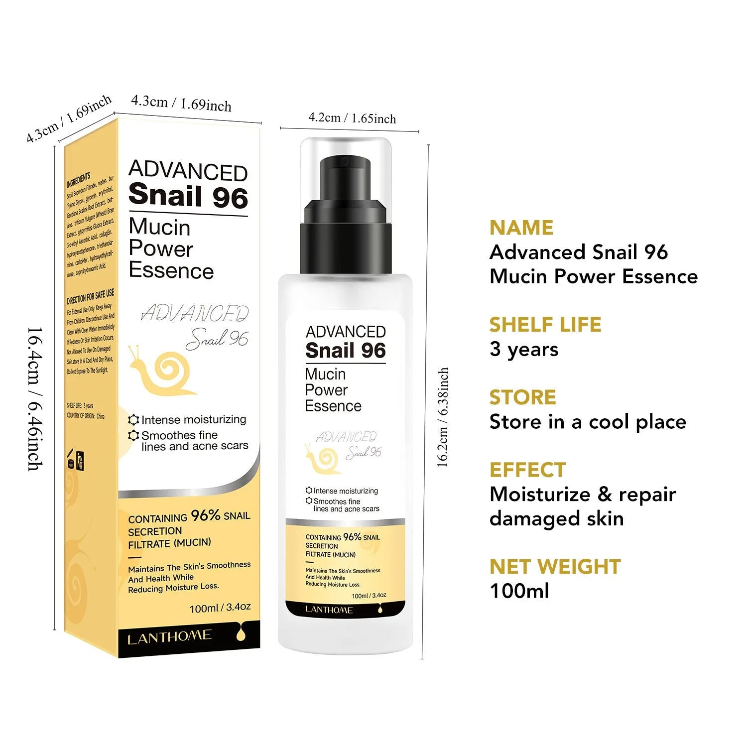 100ml bottle of snail secretion filtrate moisturising facial serum essence