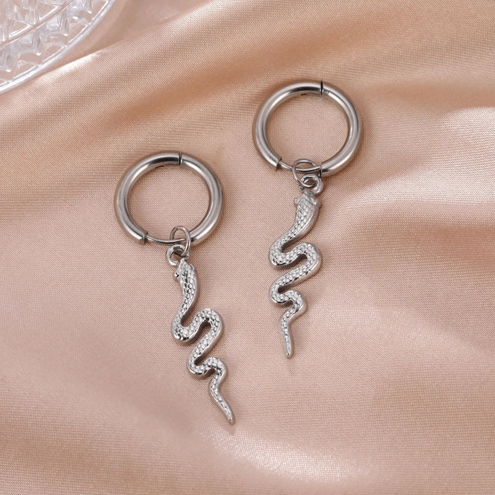 Gold plated stainless steel snake clip-on vintage earrings