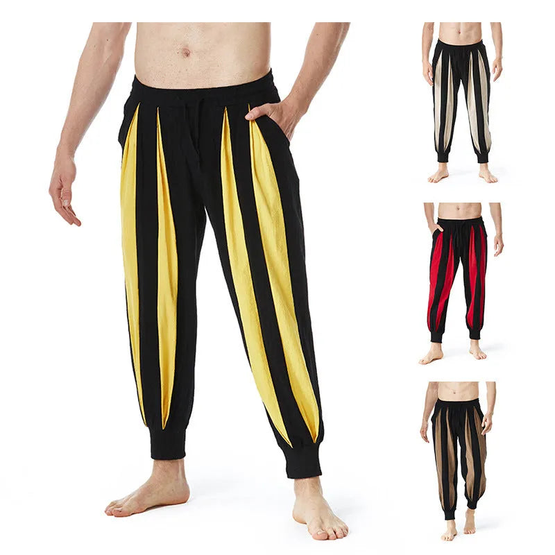 Men's straight leg casual trousers in brown, khaki, red or yellow colours with spring styling