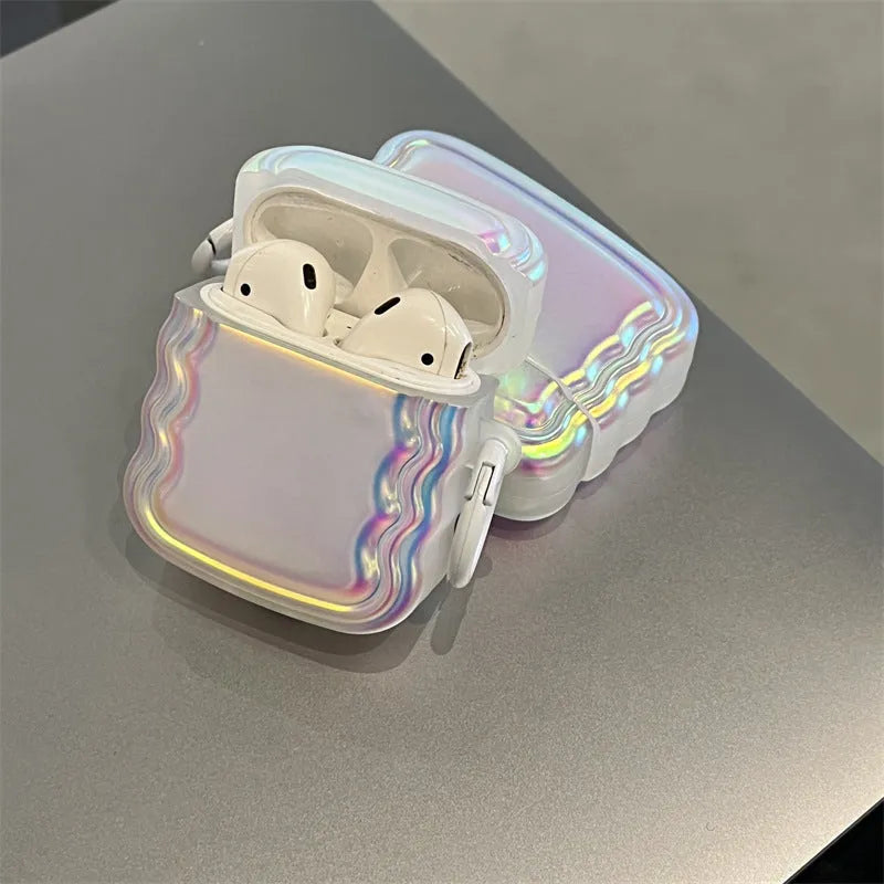Silicone AirPods case with holographic laser design in magic laser ring colour