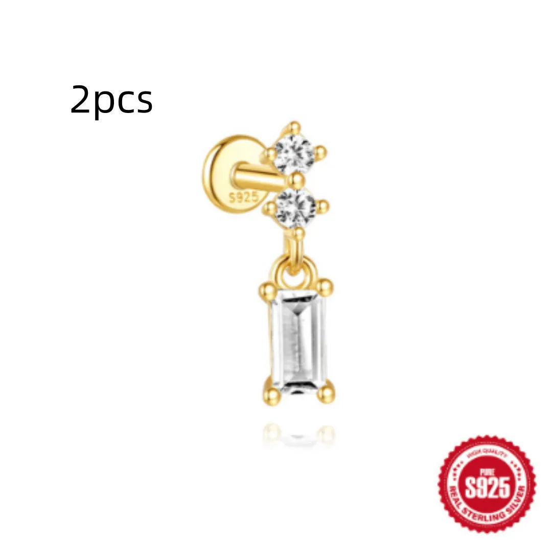 S925 sterling silver water drop earrings with flat spiral puncture design in single gold colour
