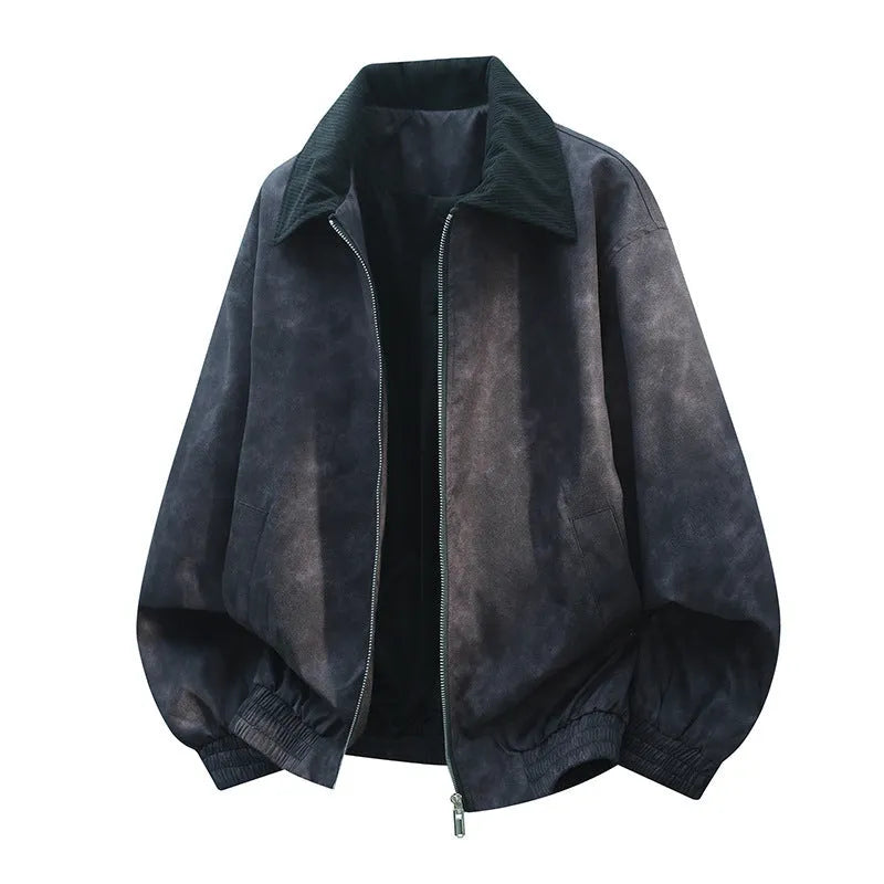 Men's stitching lapel casual jacket in Lycra fabric with straight hem design