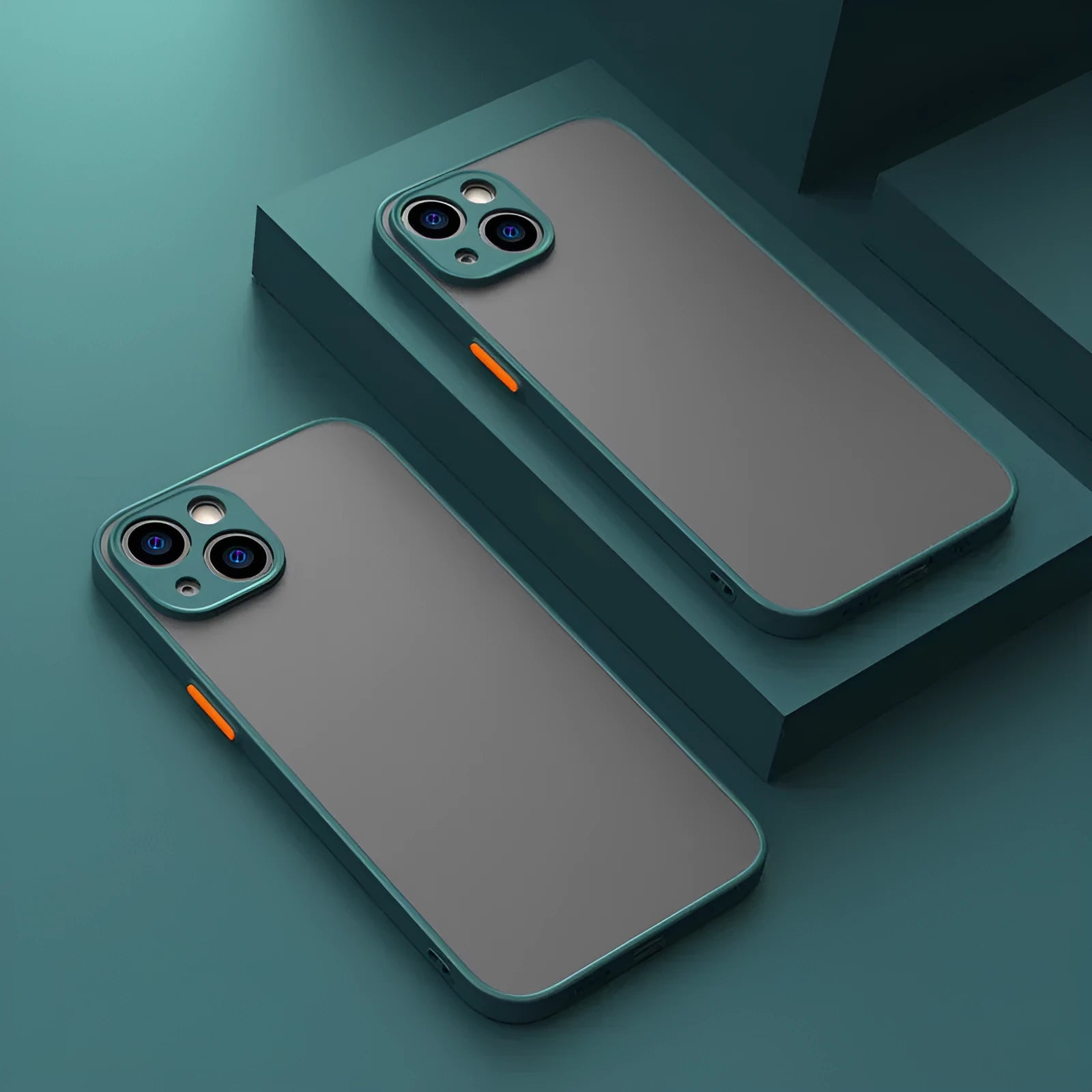 Frost hard iPhone protective case with fine hole pattern for skin-sensing, shown in dark night green colour