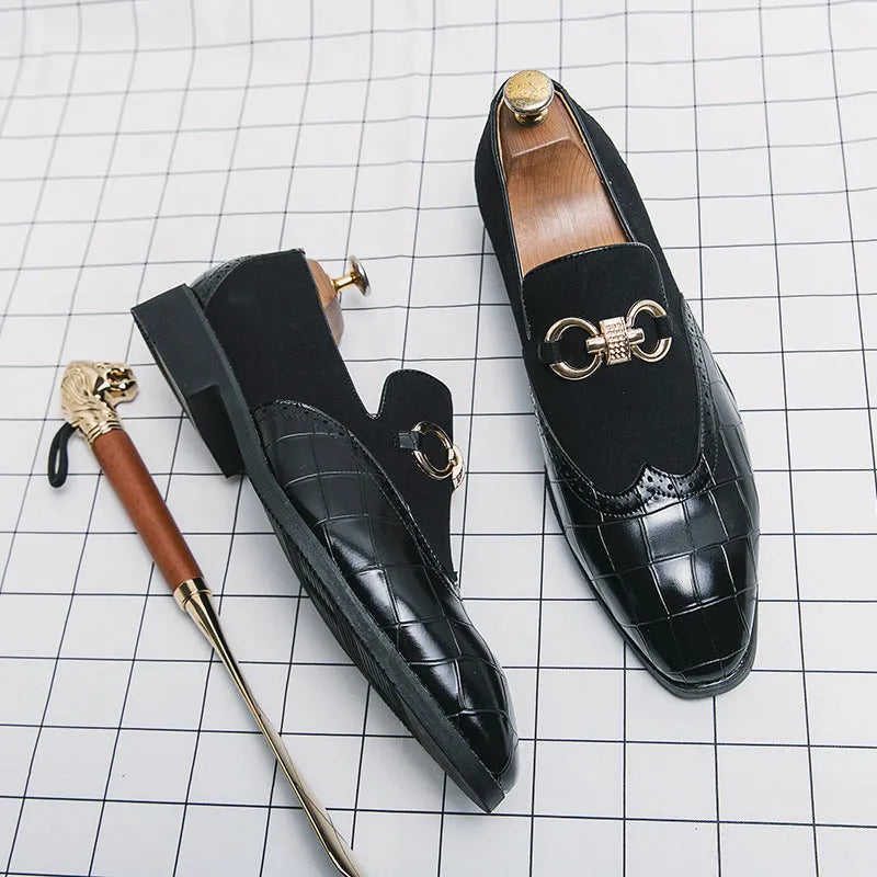 Men's Korean style business casual shoes with pointed toe design and decorative sewing lines