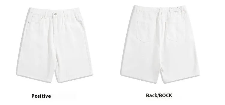 Men's solid colour denim shorts in straight leg cut with mid waist and zipper fly available in black grey blue and white