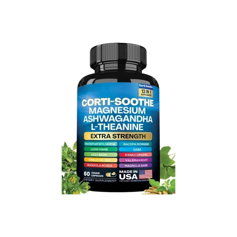 Glass bottle containing 60 vegetarian magnesium capsules with South African Drunken Eggplant extract