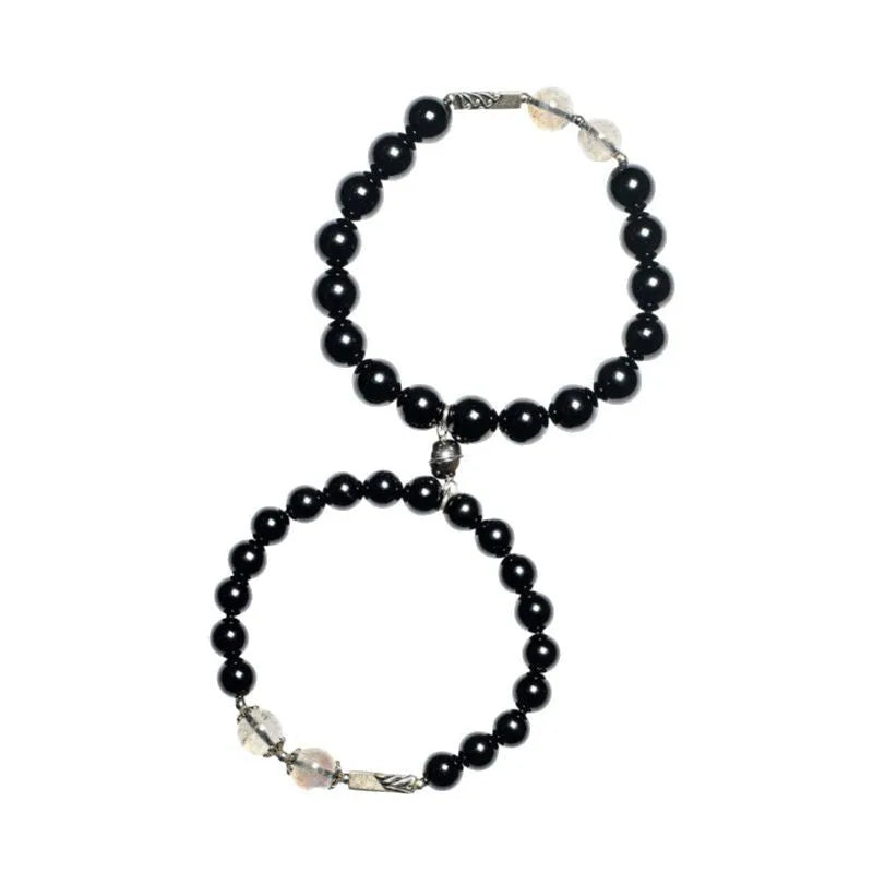 Obsidian Buddha beads couple bracelet DIY set showing 8mm women's and 10mm men's sizes