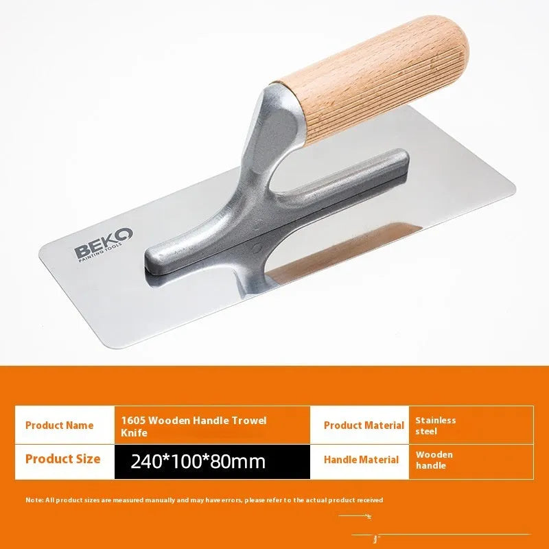Stainless steel decorative scraper with wooden handle for wall and floor putty application