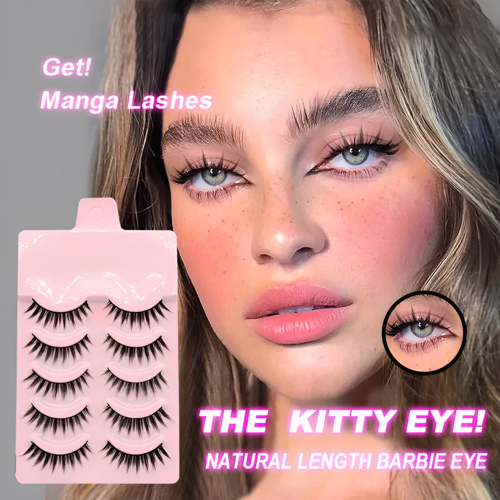 Set of natural wispy false eyelashes styles 007, 008, 009 for manga and Korean makeup.