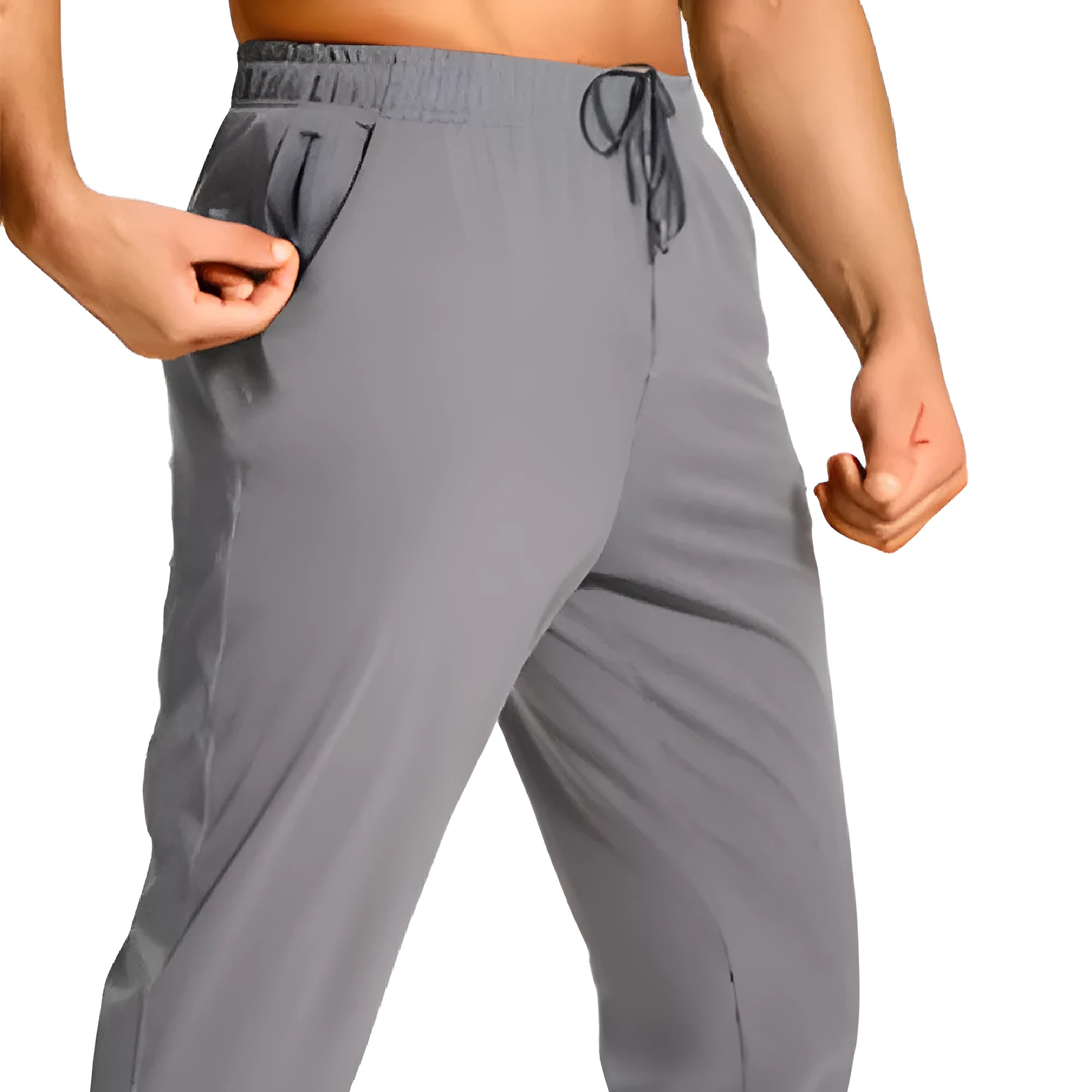 Men's loose-fit straight-leg casual trousers in a solid colour, made from polyester fabric.