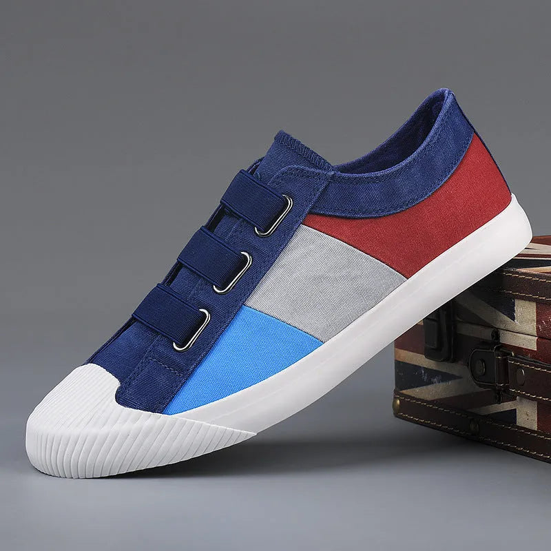Men's low-top canvas sneakers with elastic band in beige colour