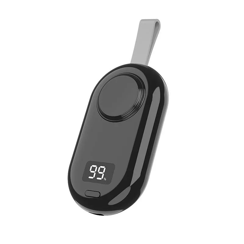 V5 smartwatch wireless power bank with black ABS plastic casing and Type-C port