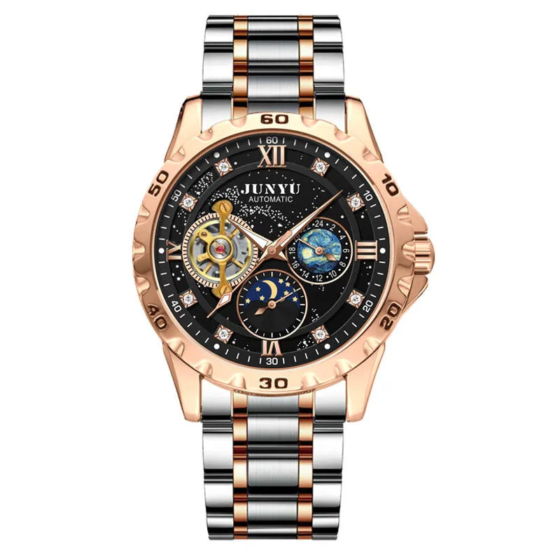 Automatic mechanical watch with waterproof features and luminous elements on wrist
