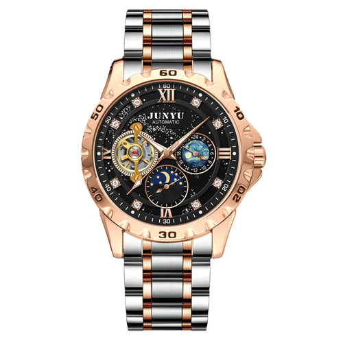 Automatic mechanical watch with waterproof features and luminous elements on wrist
