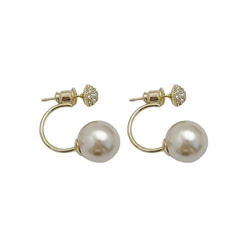 Copper pearl stud earrings in E6563 gold colour geometric shape Korean style for women