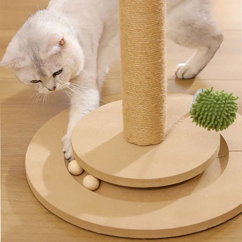 Vertical cat climbing frame with hemp rope scratching surface and canna colour chamfered columns