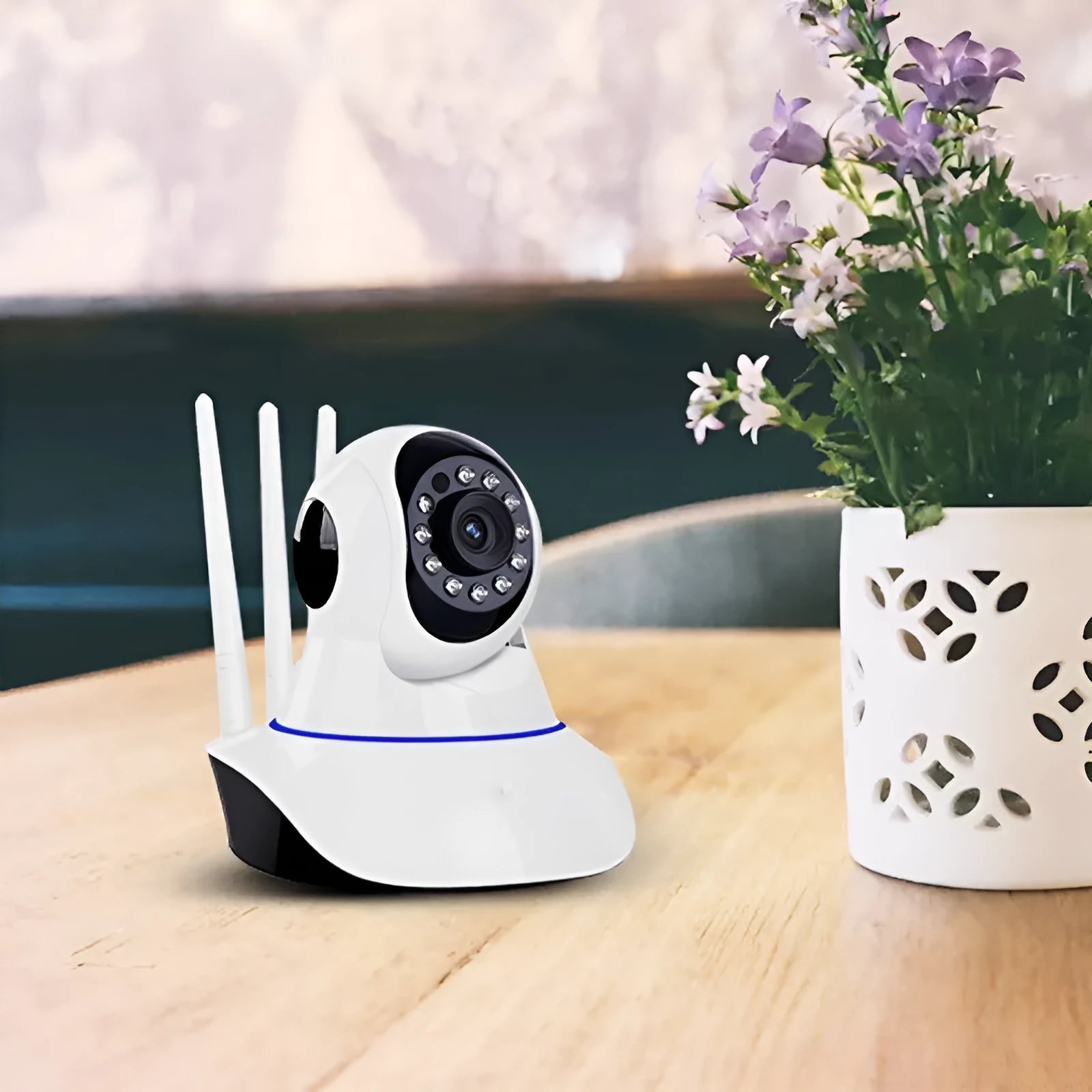White wireless dome security camera with HD night vision and 3.6mm lens for indoor outdoor use