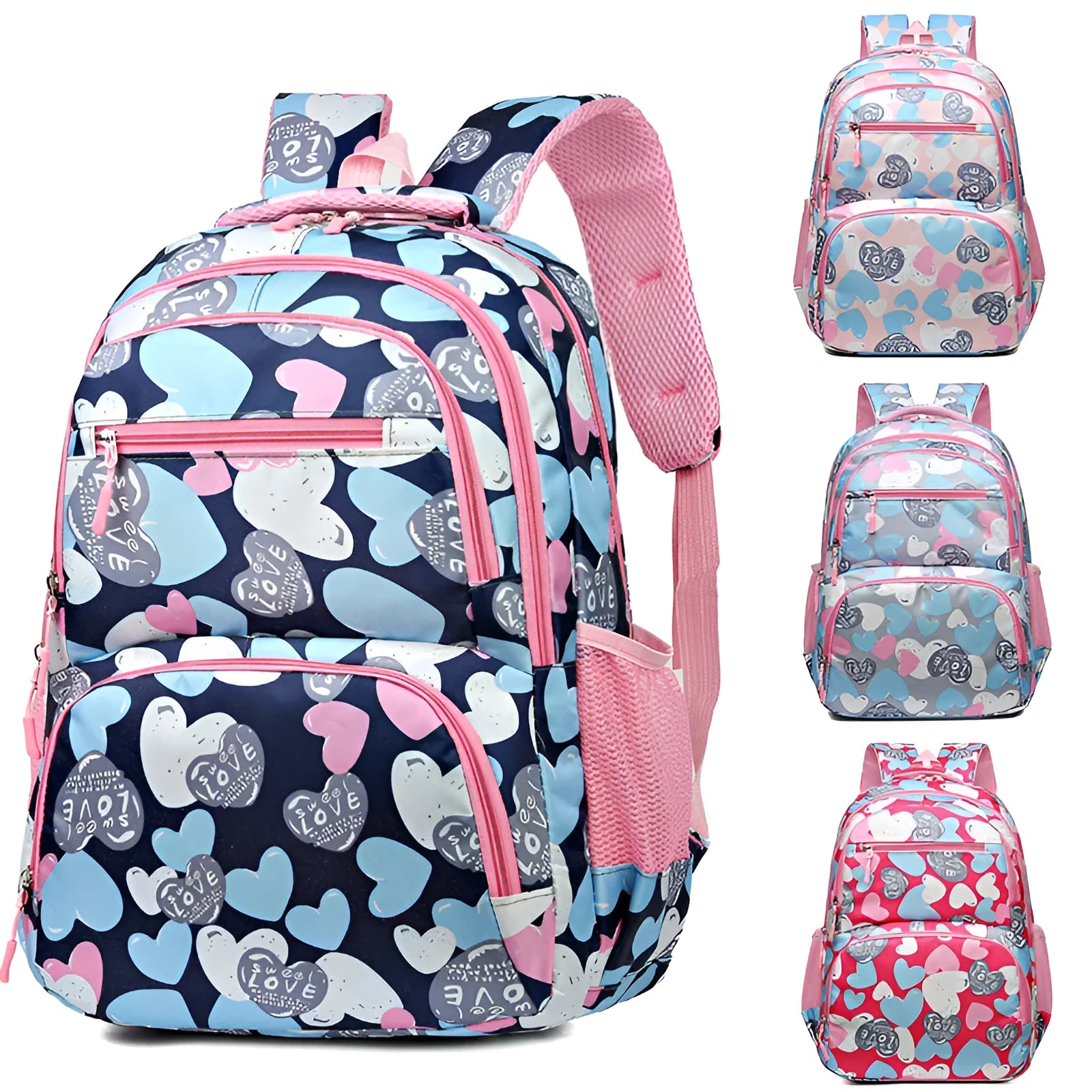 Blue children's school backpack with air pillow shoulder belts and large capacity storage compartments