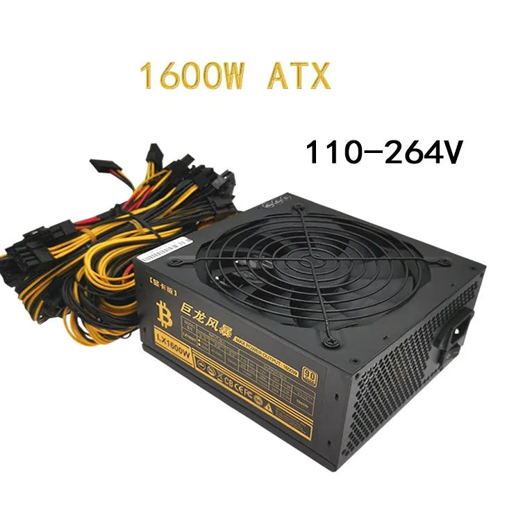 Black server power supply unit with multiple cable connectors including graphics card and CPU power interfaces