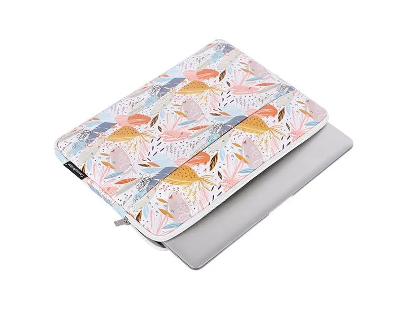 White PU leather waterproof laptop inner bag for 14-inch devices with anti-seismic padding.