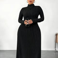 Women's Plus Size Turtleneck Dress Autumn Winter Long Sleeve Casual Knitted Stripe Dress for Ladies Polyester Fabric, Black Army Green Milky White, Size XL to XXXXXL, Asian Sizing