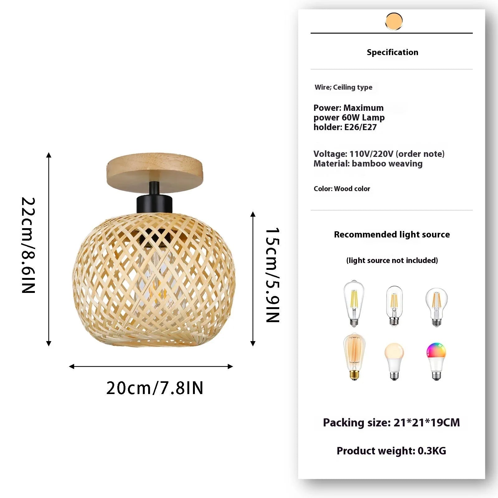 Bamboo Japanese-style ceiling lamp with pastoral design for corridor lighting