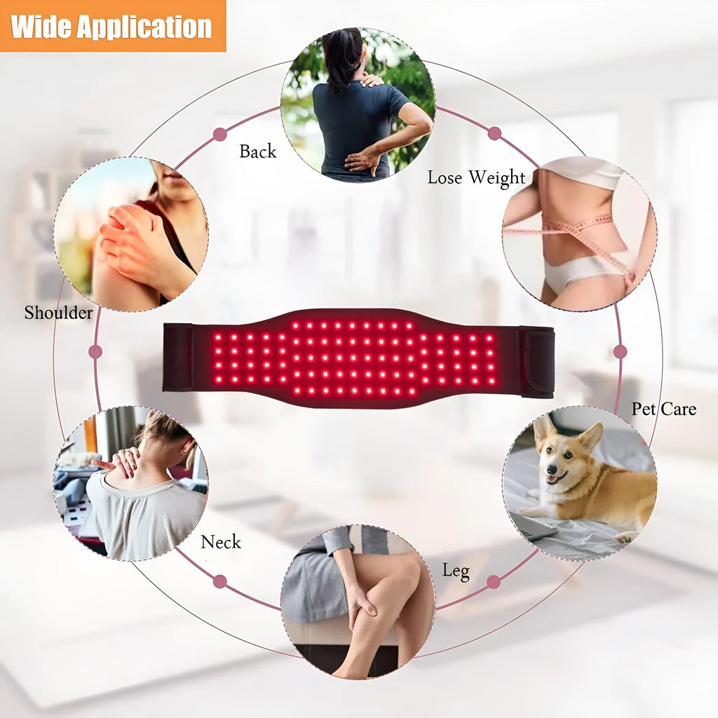 Black red light infrared therapy belt for waist pain relief with adjustable free-size design