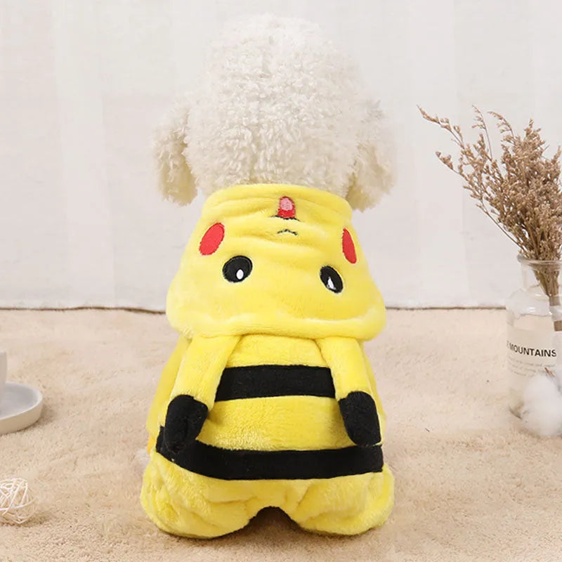 Fleece hooded cat coat for small dogs and cats in cartoon cosplay style