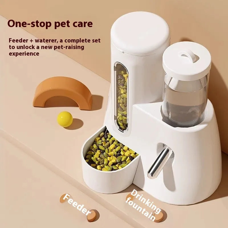 White plastic automatic water feeder with food basin for a hamster cage.