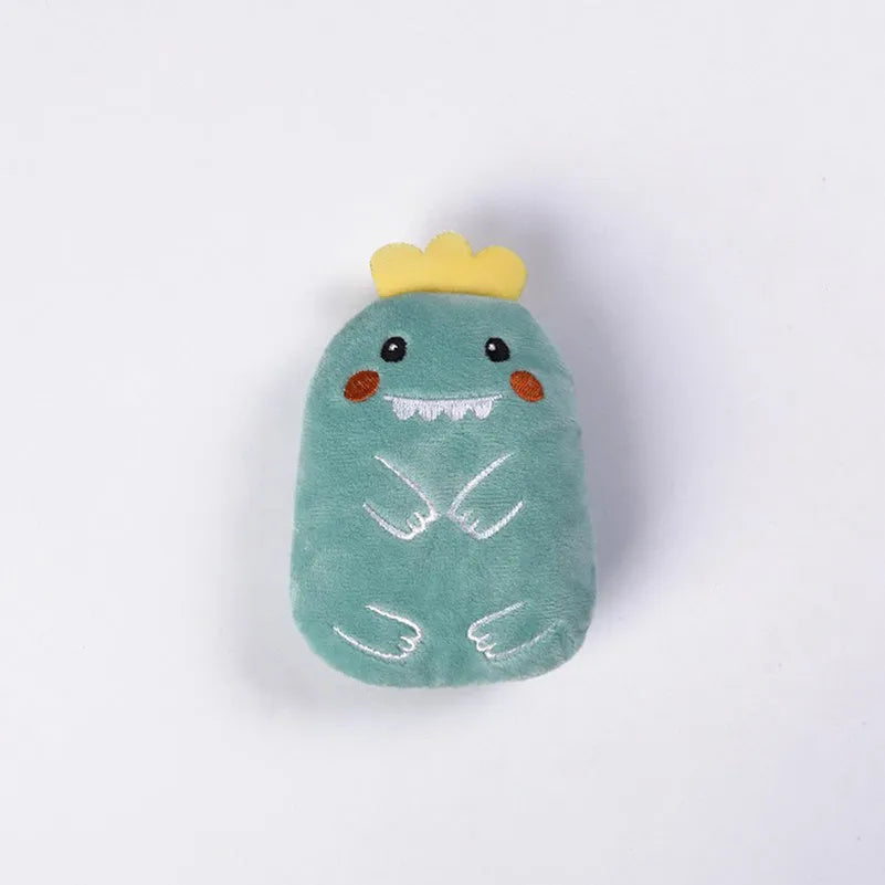 Small plush cat chew toy with catnip and vocal sound feature in assorted colours