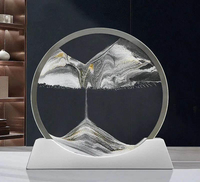 12-inch quicksand painting night lamp with abstract rotary sand design on desktop