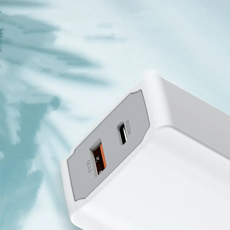 White USB fast charge charger set with fireproof ABS PC charging head and European standard cable