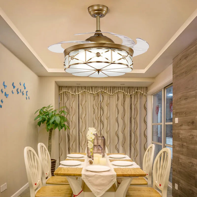 42-inch gold ceiling fan light with invisible blades and remote control for living rooms and bedrooms