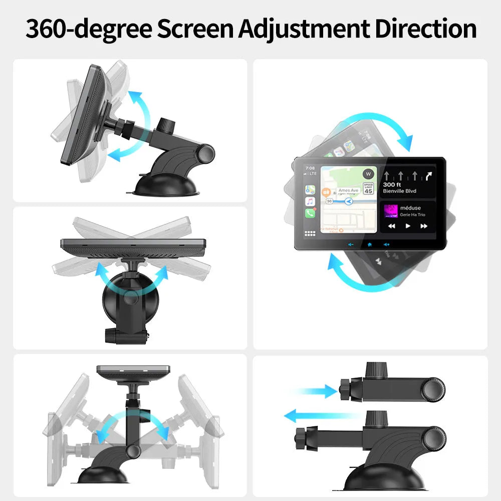7-inch wireless CarPlay car display with ceiling mount and astern video functionality