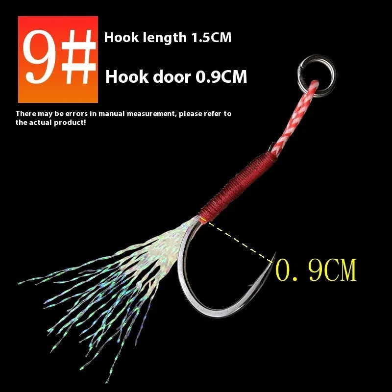 Bright wire iron plate single fishing hook for sea fishing, shown alongside size indicators from No. 9 to 14.
