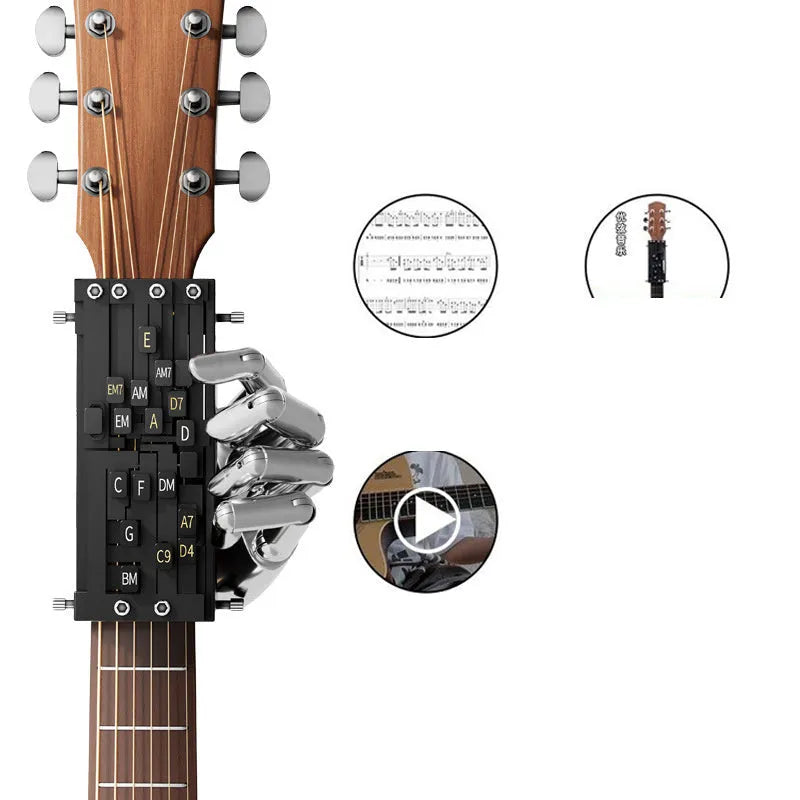 Automatic guitar chord practice device for novice folk guitar players with black chord maker