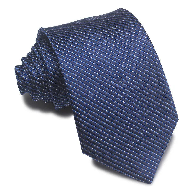 Men's red, black, and blue striped jacquard tie with an arrow shape and 8cm width.