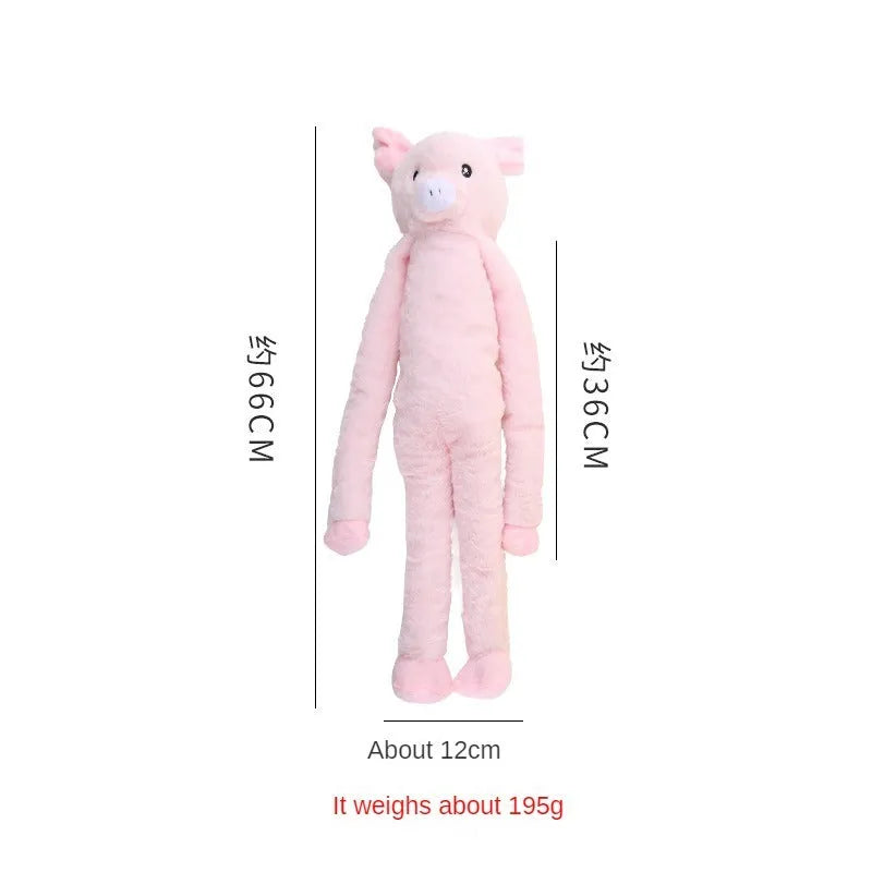 Large pink plush dog chew toy with rattle sound element for golden retriever size breeds