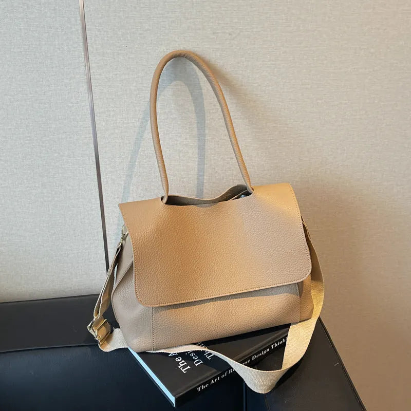 Horizontal square PU leather tote bag with double shoulder straps in five colour options