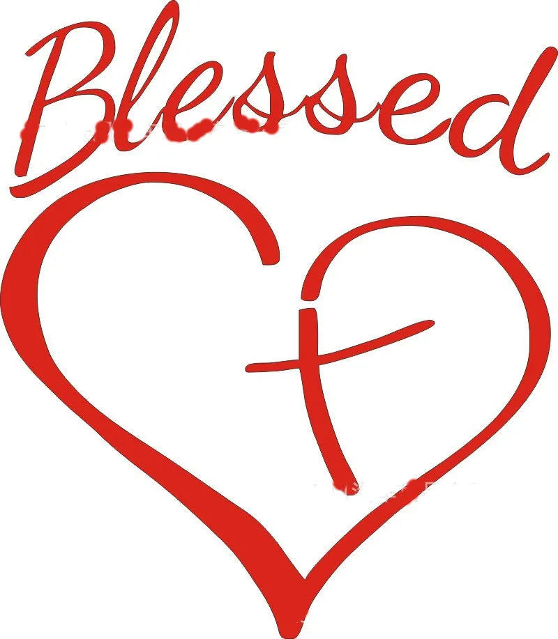 Faith Hope Love heart design sticker in black, white, and red colour options, 14x11.5 cm