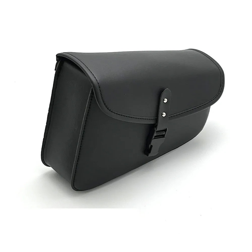 Black motorcycle swingarm side saddlebag mounted on Sportster motorcycle